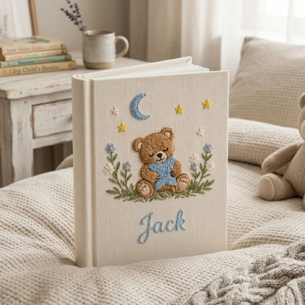 Personalized Baby Photo Album, Hand Embroidered Dinosaur Memory Book, Custom Name Keepsake, Woodland Nursery Gift, Newborn, Baby Shower Gift