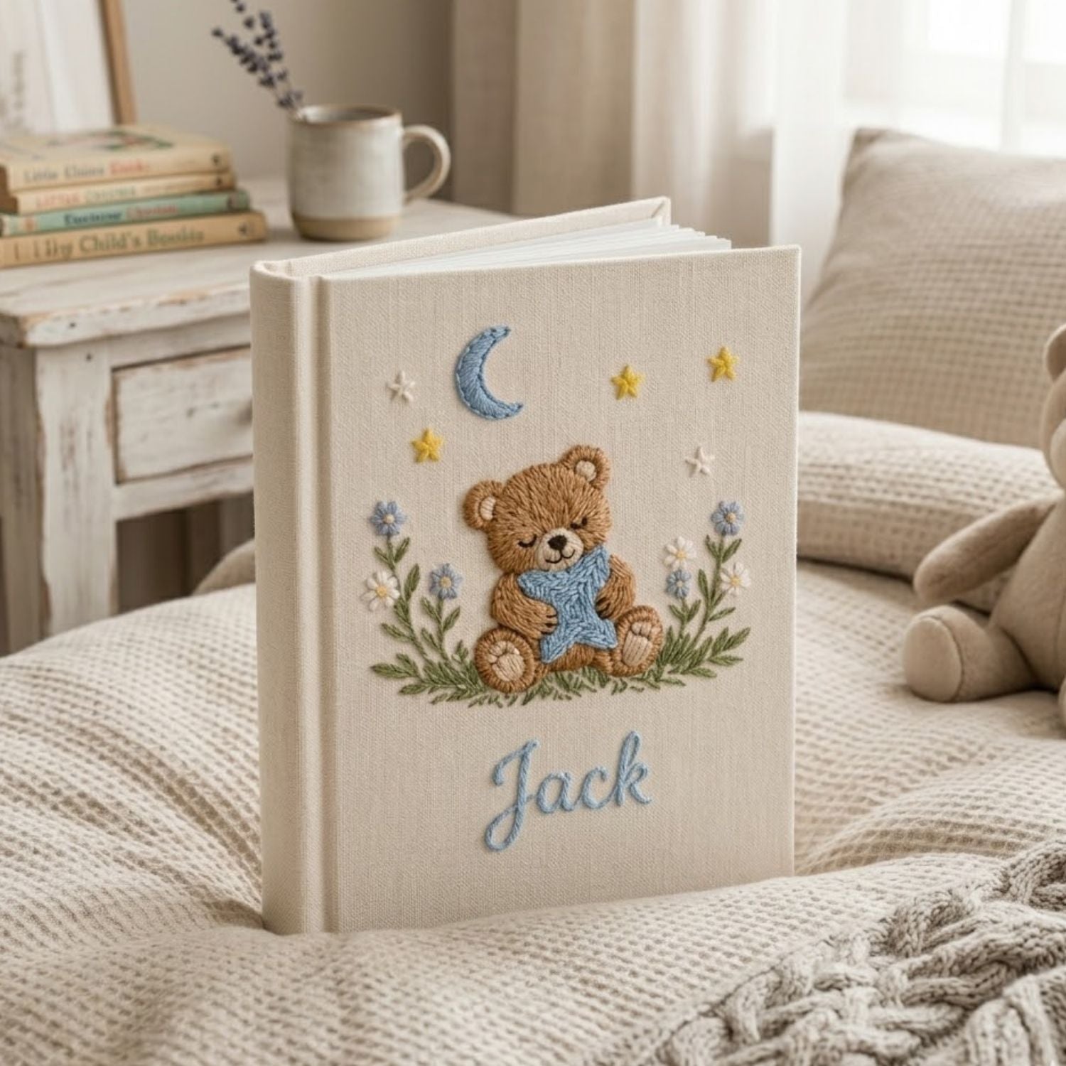 Personalized Baby Photo Album, Hand Embroidered Dinosaur Memory Book, Custom Name Keepsake, Woodland Nursery Gift, Newborn, Baby Shower Gift