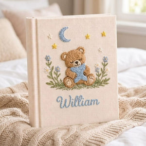 Personalized Baby Photo Album, Hand Embroidered Dinosaur Memory Book, Custom Name Keepsake, Woodland Nursery Gift, Newborn, Baby Shower Gift