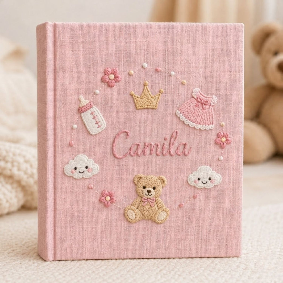 Personalized Baby Photo Album, Hand Embroidered Dinosaur Memory Book, Custom Name Keepsake, Woodland Nursery Gift, Newborn, Baby Shower Gift