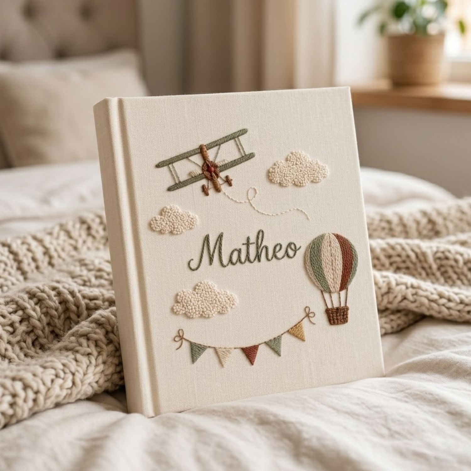 Personalized Baby Photo Album, Hand Embroidered Dinosaur Memory Book, Custom Name Keepsake, Woodland Nursery Gift, Newborn, Baby Shower Gift