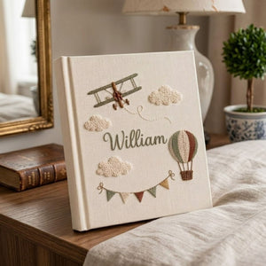 Personalized Baby Photo Album, Hand Embroidered Dinosaur Memory Book, Custom Name Keepsake, Woodland Nursery Gift, Newborn, Baby Shower Gift
