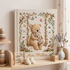 Personalized Teddy Bear Embroidered Baby Photo Album, Bear Swing Floral Nursery Keepsake, Custom Name Baby Memory Book Gift