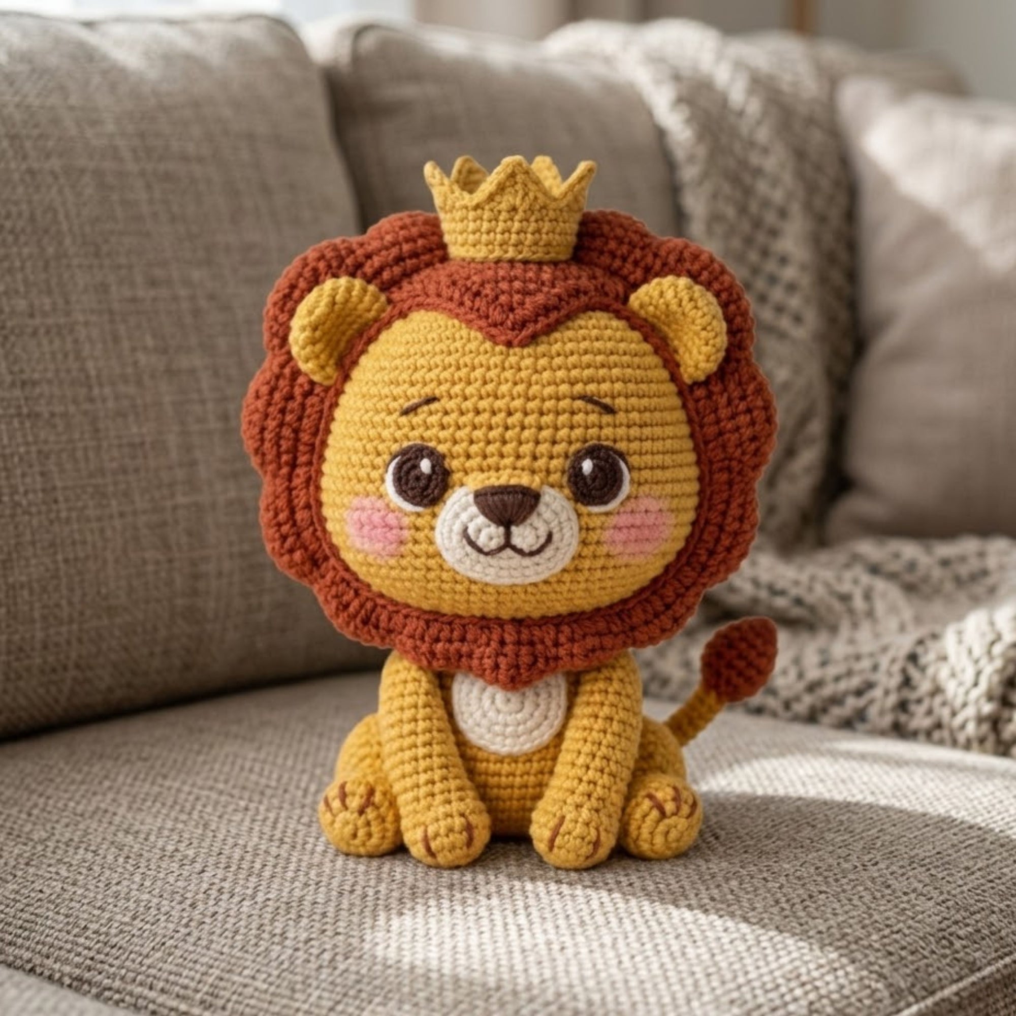 Crochet Lion Plush, Handmade Amigurumi Lion King Doll With Crown, Cute Safari Nursery Toy, Kawaii 4-12 Inch Baby Gift Room Decor