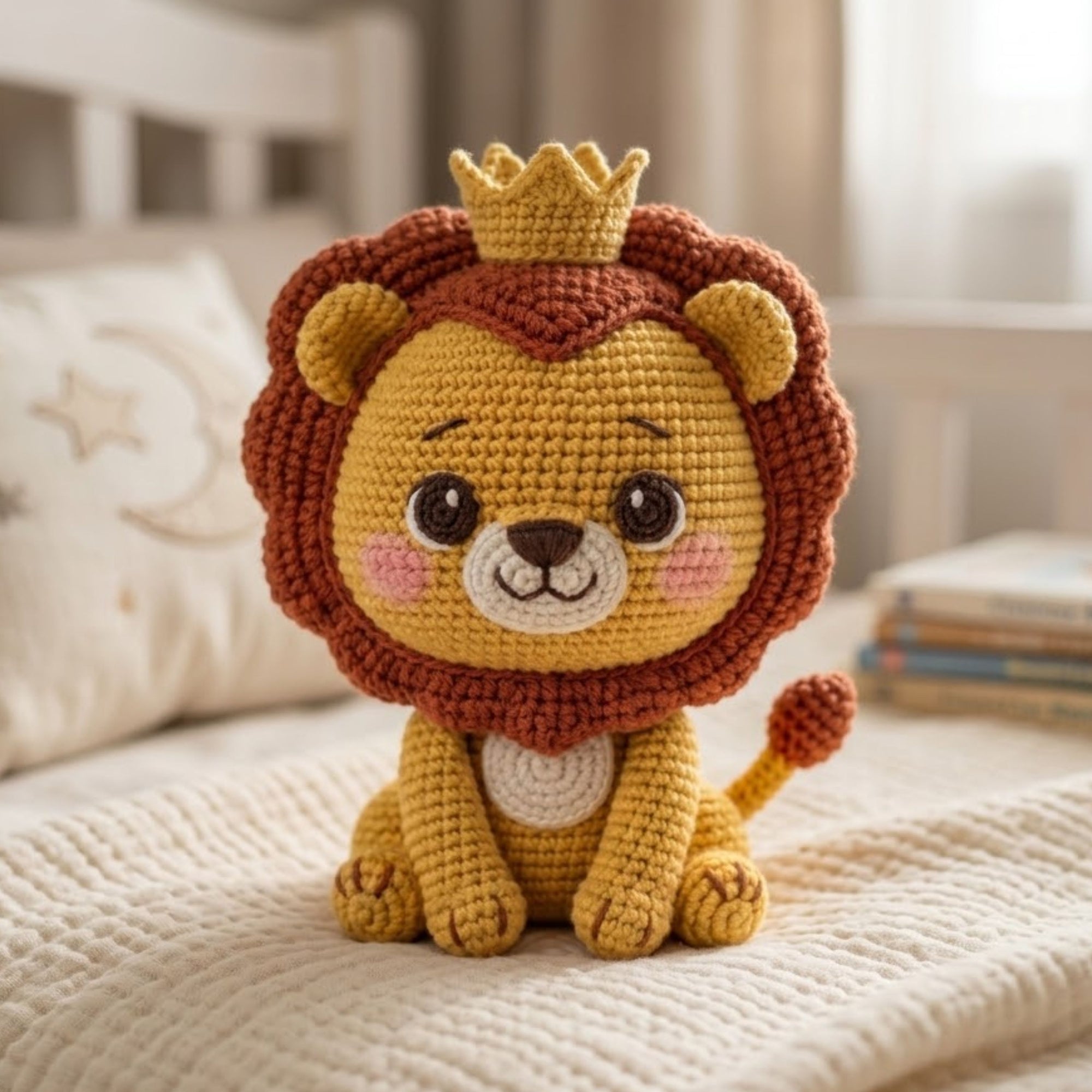 Crochet Lion Plush, Handmade Amigurumi Lion King Doll With Crown, Cute Safari Nursery Toy, Kawaii 4-12 Inch Baby Gift Room Decor