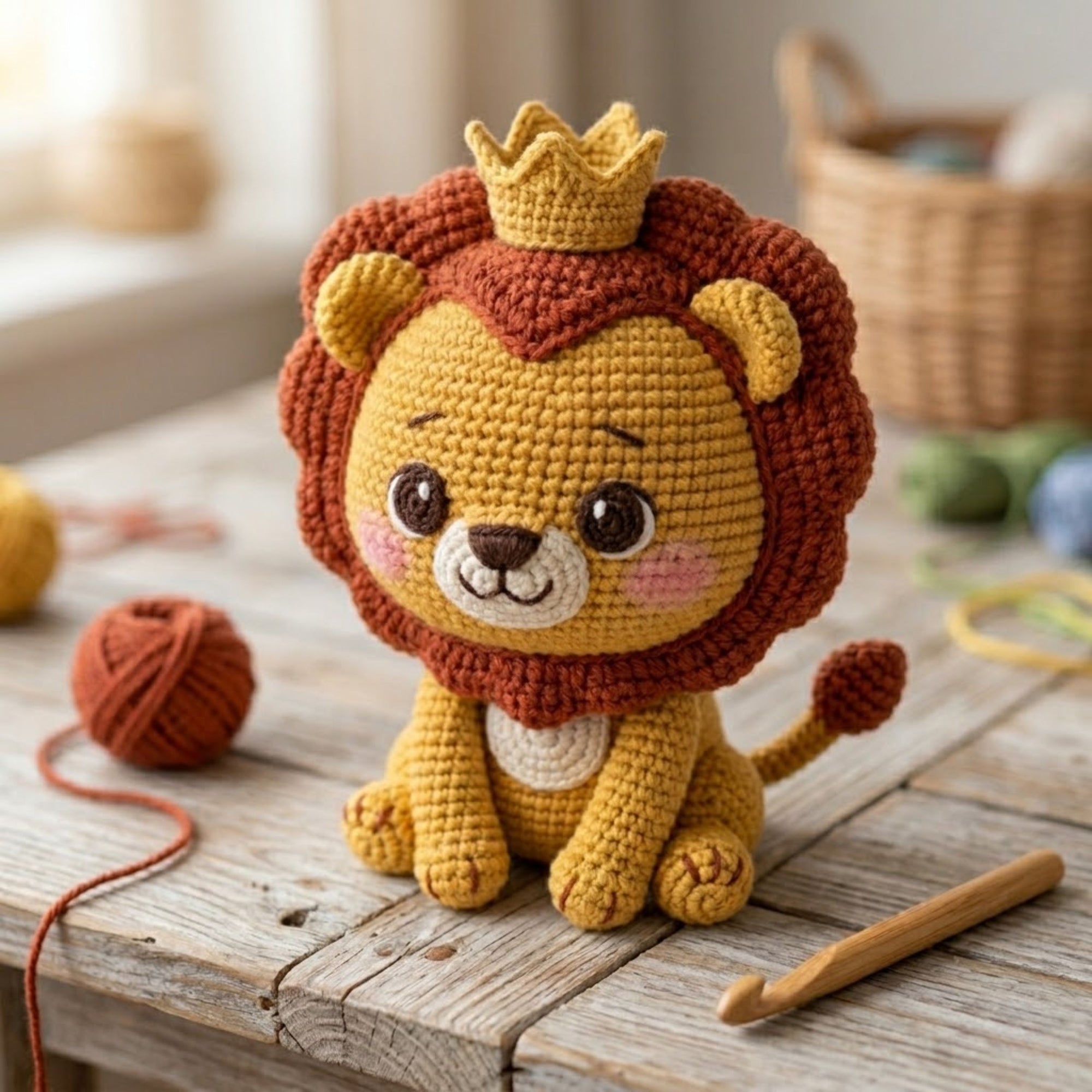 Crochet Lion Plush, Handmade Amigurumi Lion King Doll With Crown, Cute Safari Nursery Toy, Kawaii 4-12 Inch Baby Gift Room Decor