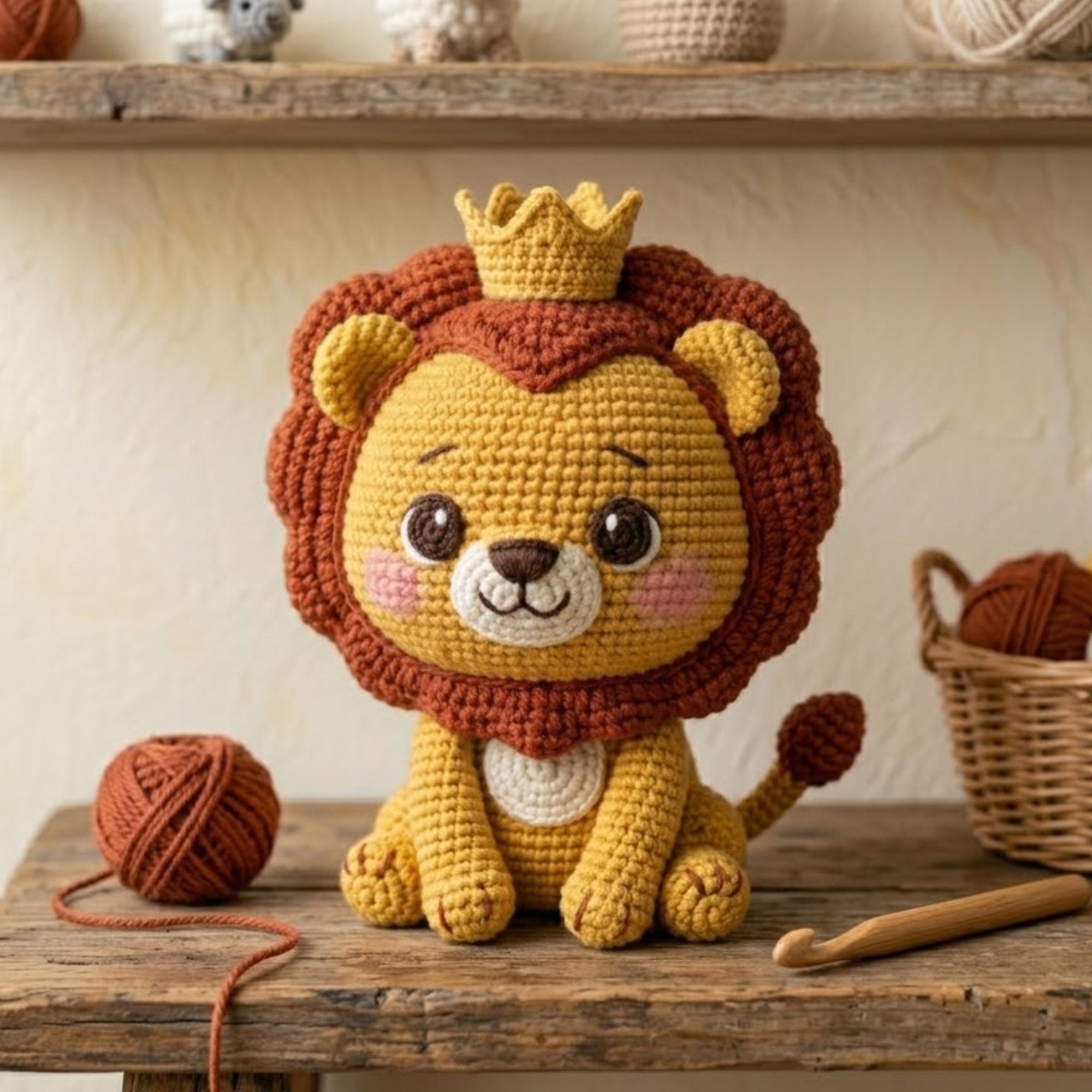 Crochet Lion Plush, Handmade Amigurumi Lion King Doll With Crown, Cute Safari Nursery Toy, Kawaii 4-12 Inch Baby Gift Room Decor