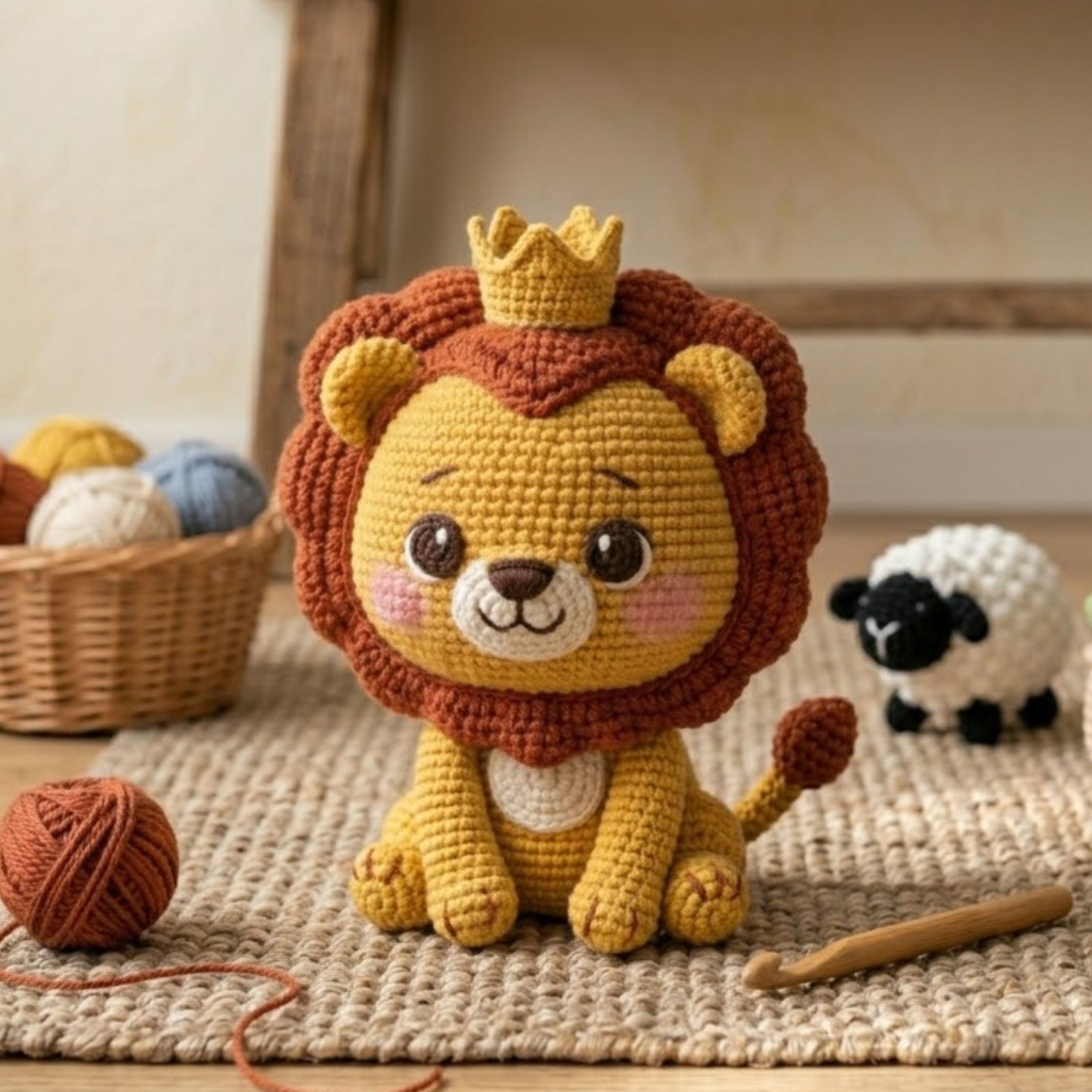 Crochet Lion Plush, Handmade Amigurumi Lion King Doll With Crown, Cute Safari Nursery Toy, Kawaii 4-12 Inch Baby Gift Room Decor