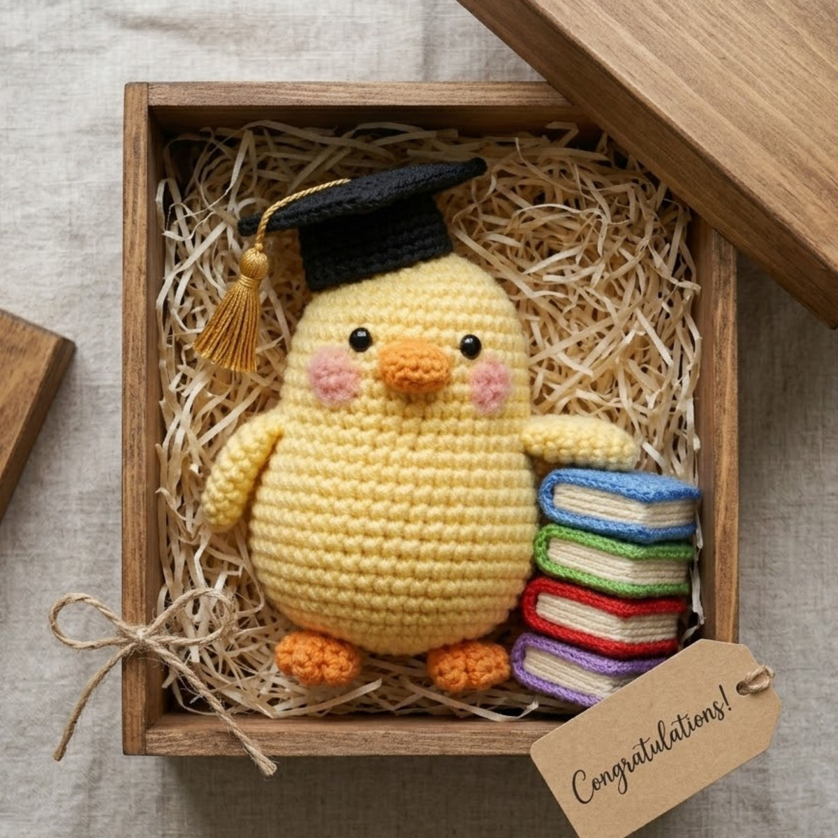Crochet Graduation Chick Plush, Handmade Amigurumi Chick With Cap & Books, Cute School Nursery Toy, 4-12 Inch Student Gift Decor Kawaii Doll