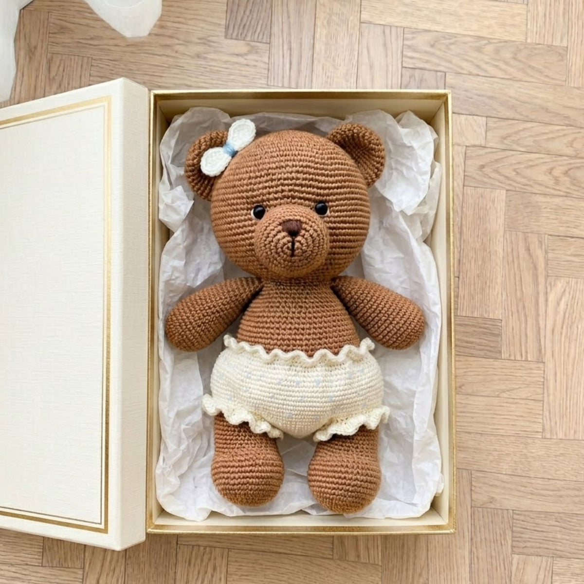 Crochet Teddy Bear Plush, Handmade Amigurumi Bear Doll With Ruffle Diaper, Cute Nursery Toy, Baby Shower Gift, 4-12 Inch Decor Doll Toy Gift