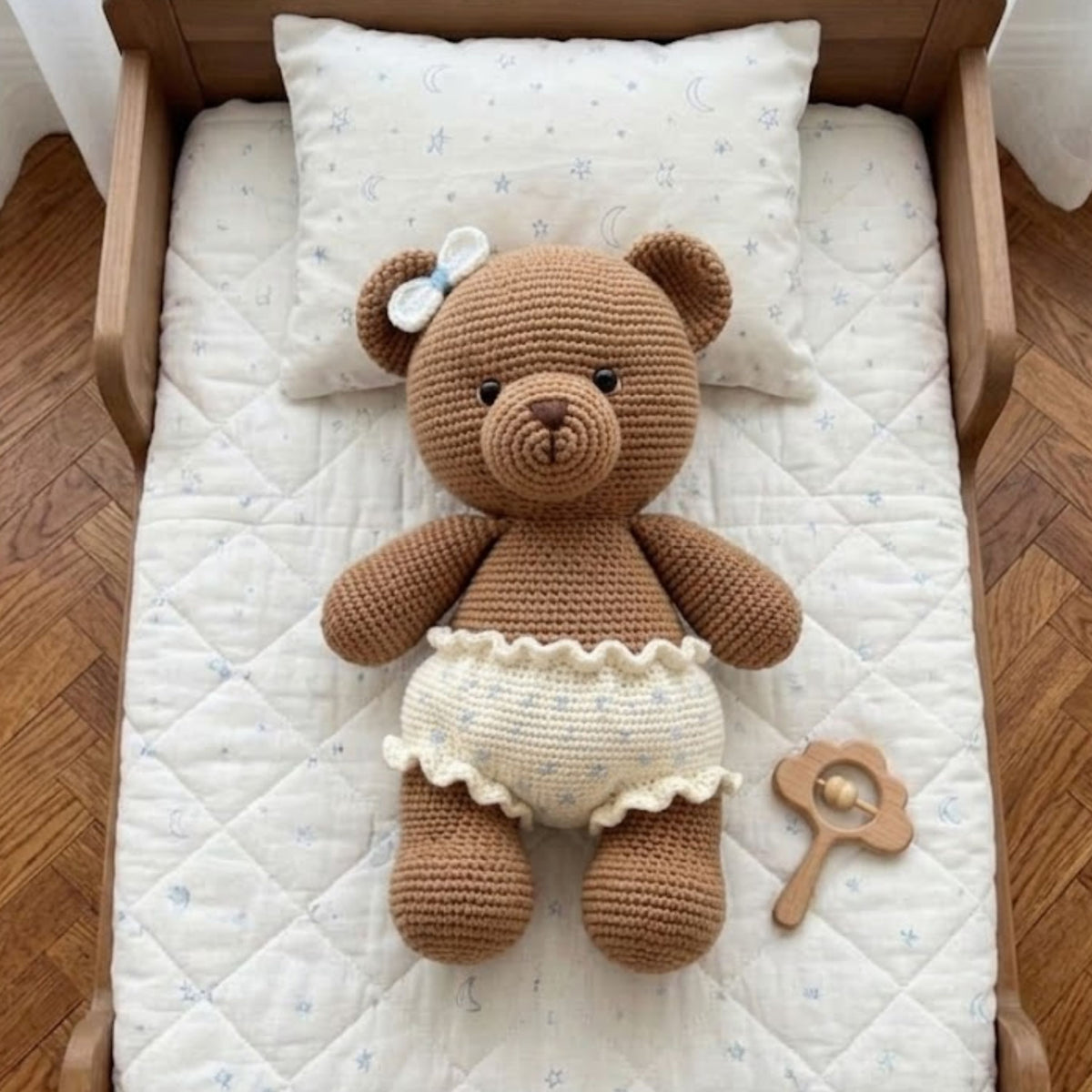 Crochet Teddy Bear Plush, Handmade Amigurumi Bear Doll With Ruffle Diaper, Cute Nursery Toy, Baby Shower Gift, 4-12 Inch Decor Doll Toy Gift