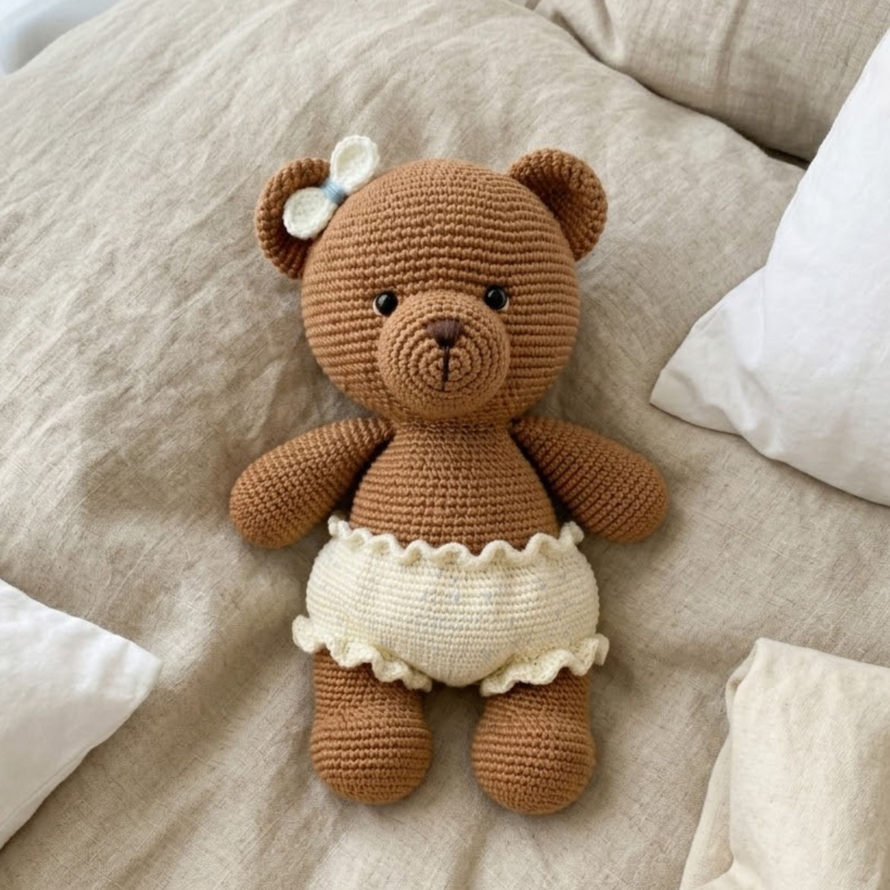 Crochet Teddy Bear Plush, Handmade Amigurumi Bear Doll With Ruffle Diaper, Cute Nursery Toy, Baby Shower Gift, 4-12 Inch Decor Doll Toy Gift