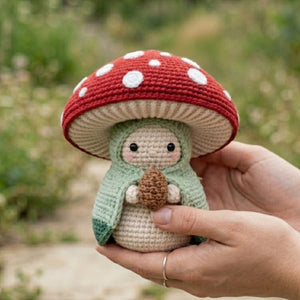 Crochet Mushroom Gnome Plush, Handmade Amigurumi Toadstool Doll With Red Cap, Cute Cottagecore Nursery Toy, 4-12 Inch Woodland Decor Toy Set