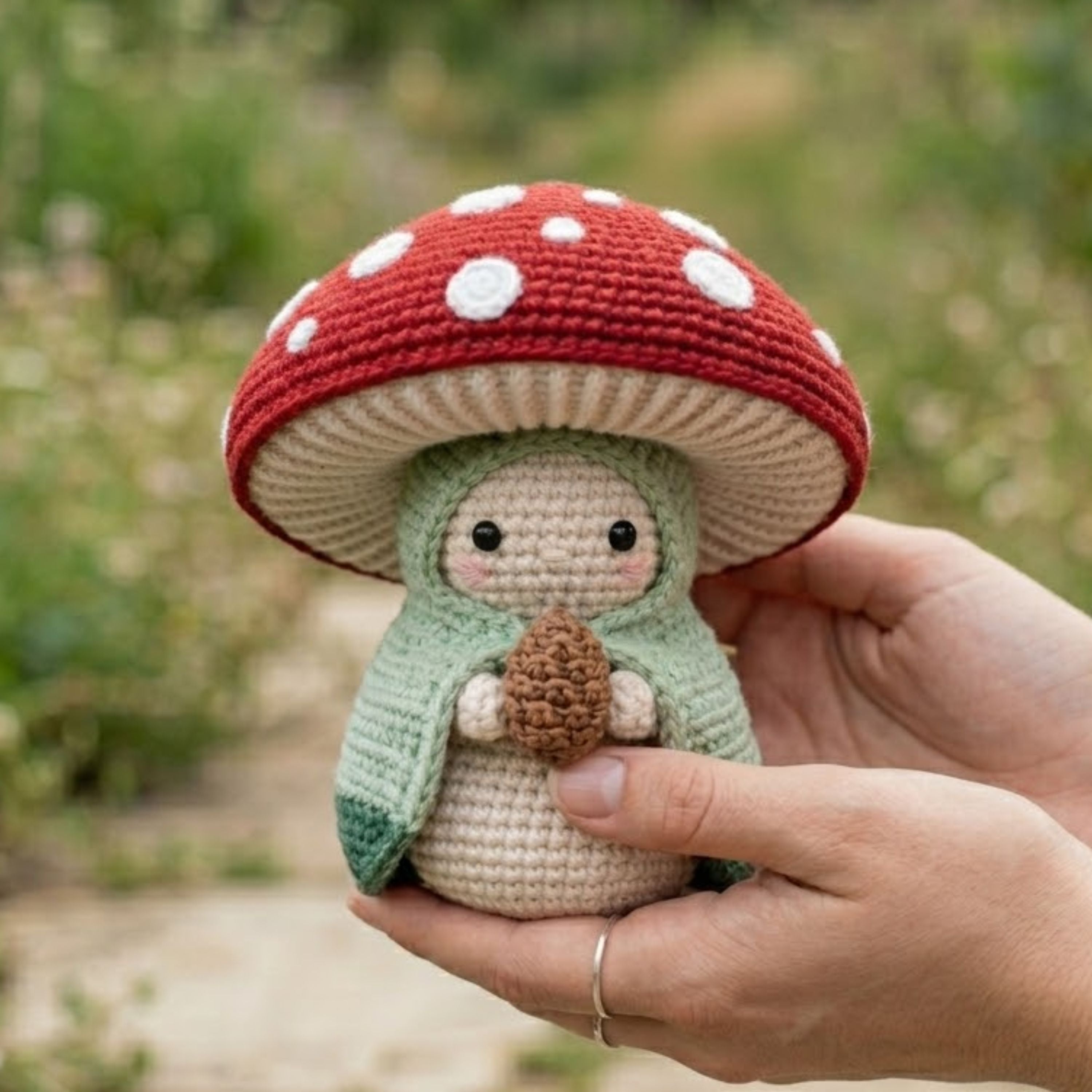 Crochet Mushroom Gnome Plush, Handmade Amigurumi Toadstool Doll With Red Cap, Cute Cottagecore Nursery Toy, 4-12 Inch Woodland Decor Toy Set