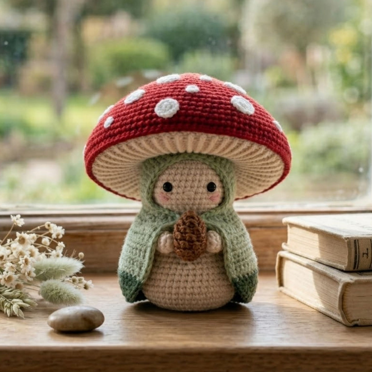 Crochet Mushroom Gnome Plush, Handmade Amigurumi Toadstool Doll With Red Cap, Cute Cottagecore Nursery Toy, 4-12 Inch Woodland Decor Toy Set