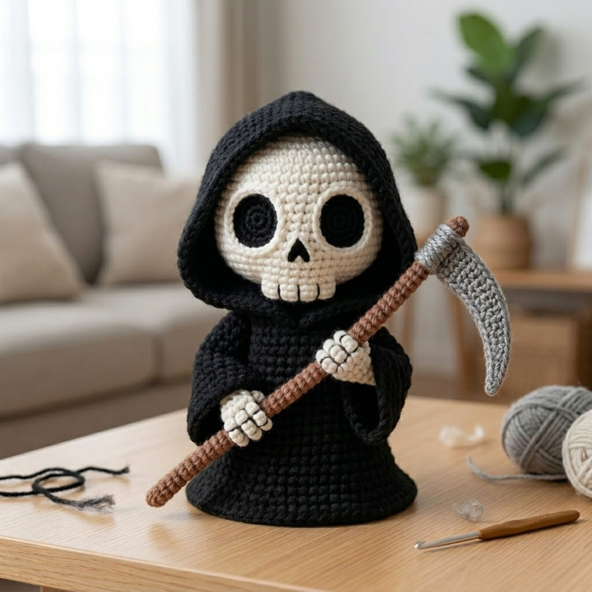 Crochet Grim Reaper Plush, Handmade Amigurumi Skeleton Doll With Scythe, Spooky Cute Nursery Toy, Halloween Gift Decor, 4-12in Doll Toy Sets