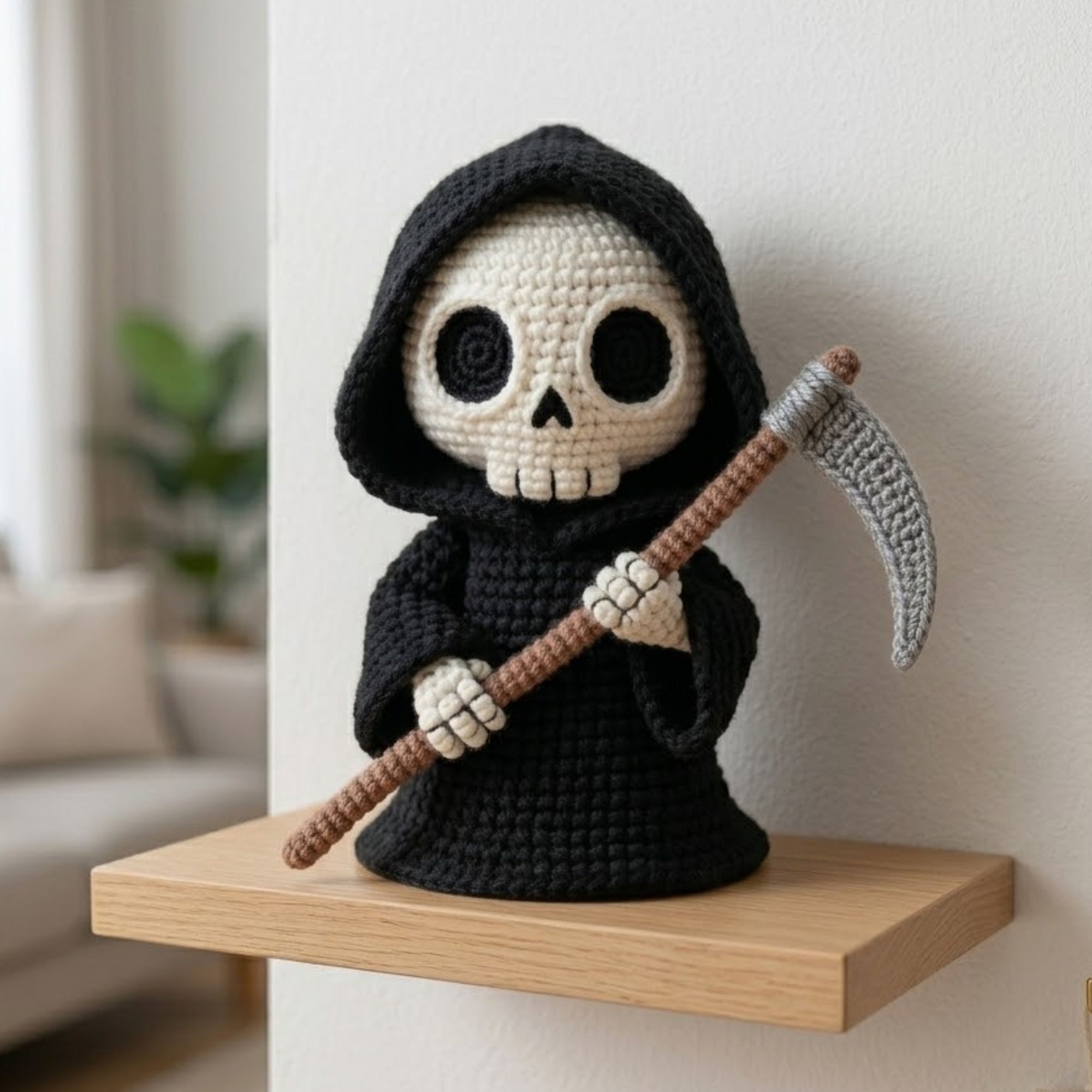 Crochet Grim Reaper Plush, Handmade Amigurumi Skeleton Doll With Scythe, Spooky Cute Nursery Toy, Halloween Gift Decor, 4-12in Doll Toy Sets