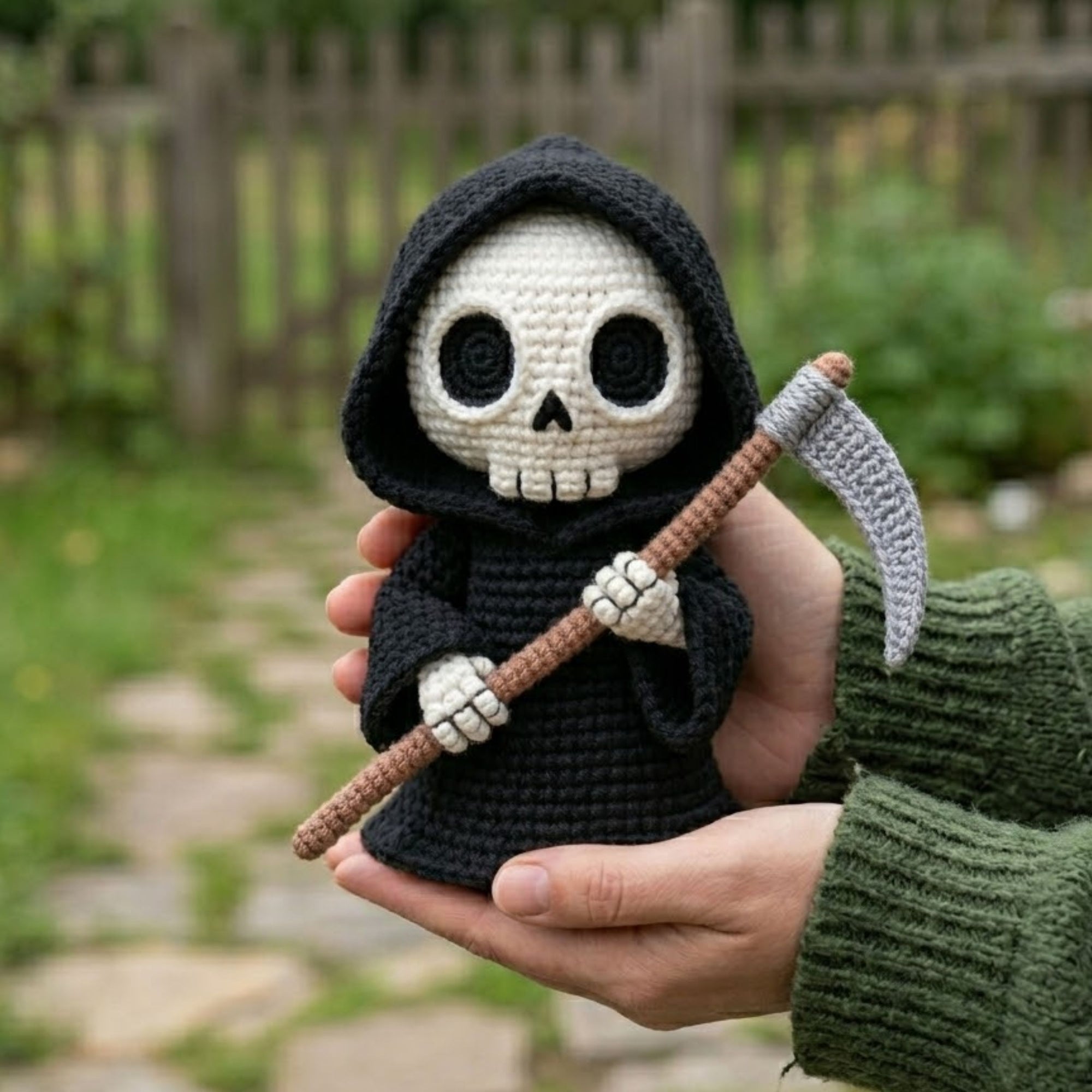 Crochet Grim Reaper Plush, Handmade Amigurumi Skeleton Doll With Scythe, Spooky Cute Nursery Toy, Halloween Gift Decor, 4-12in Doll Toy Sets