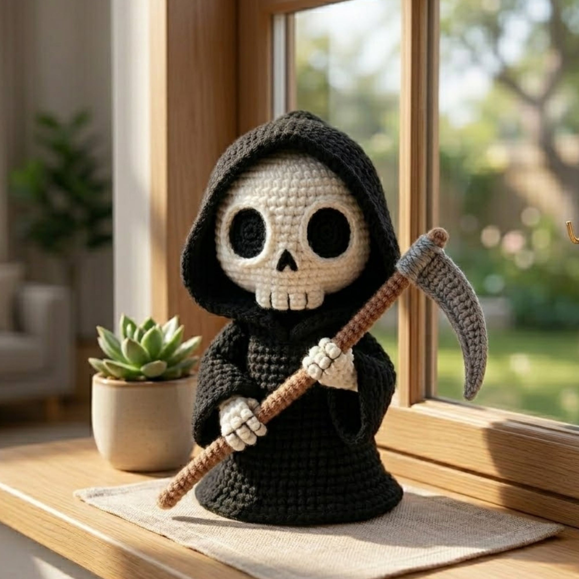 Crochet Grim Reaper Plush, Handmade Amigurumi Skeleton Doll With Scythe, Spooky Cute Nursery Toy, Halloween Gift Decor, 4-12in Doll Toy Sets