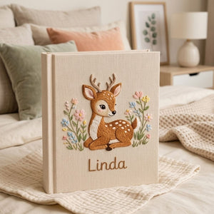 Personalized Baby Photo Album, Hand Embroidered Dinosaur Memory Book, Custom Name Keepsake, Woodland Nursery Gift, Newborn, Baby Shower Gift
