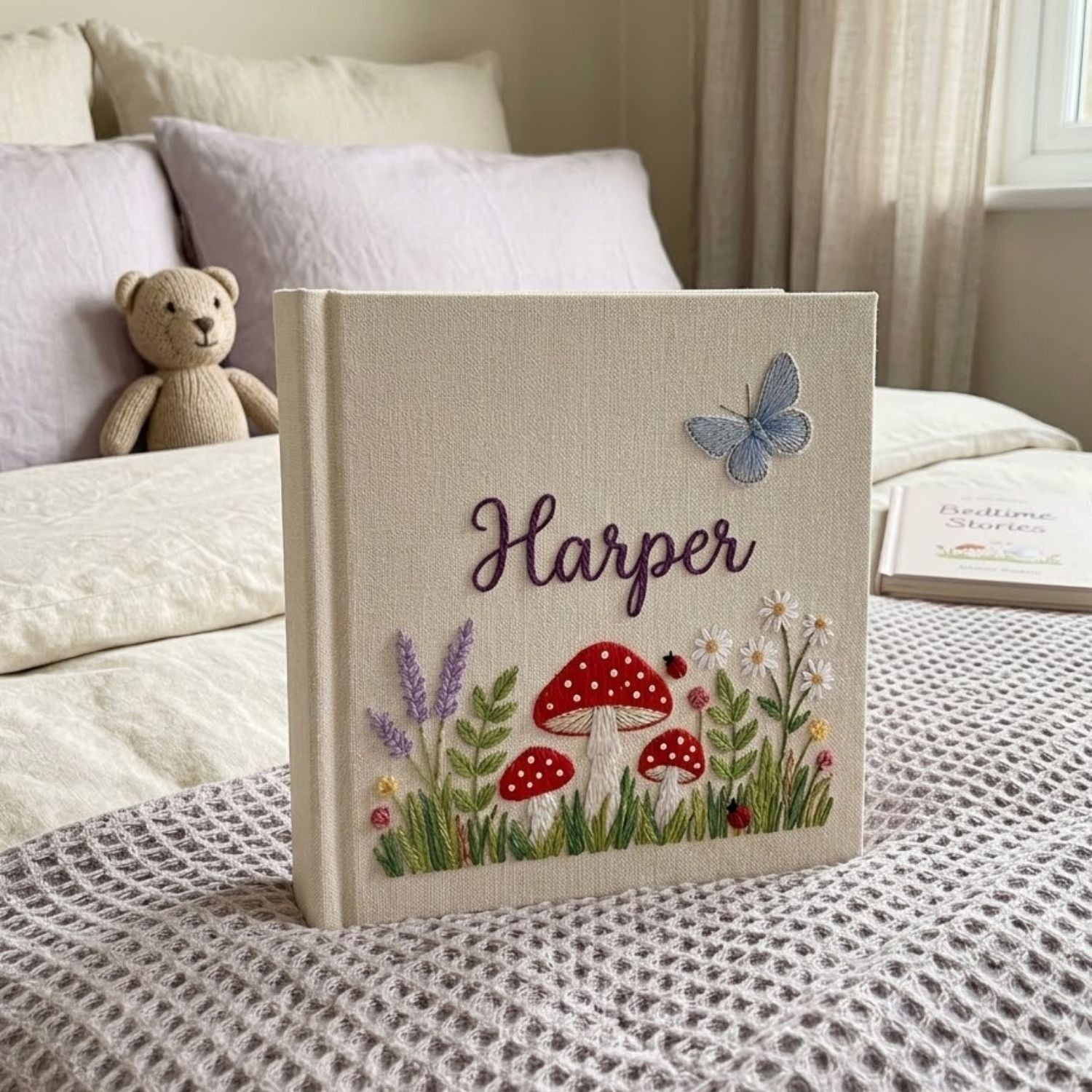 Personalized Baby Photo Album, Hand Embroidered Dinosaur Memory Book, Custom Name Keepsake, Woodland Nursery Gift, Newborn, Baby Shower Gift