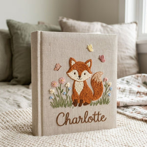 Personalized Baby Photo Album, Hand Embroidered Dinosaur Memory Book, Custom Name Keepsake, Woodland Nursery Gift, Newborn, Baby Shower Gift