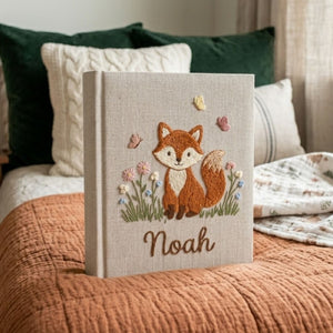 Personalized Baby Photo Album, Hand Embroidered Dinosaur Memory Book, Custom Name Keepsake, Woodland Nursery Gift, Newborn, Baby Shower Gift