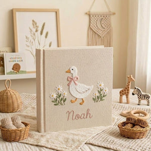 Personalized Baby Photo Album, Hand Embroidered Dinosaur Memory Book, Custom Name Keepsake, Woodland Nursery Gift, Newborn, Baby Shower Gift