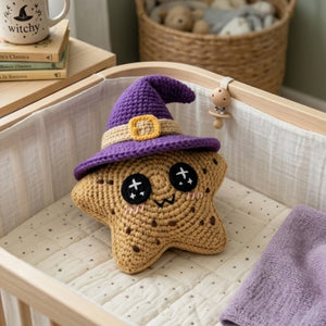 Crochet Star Witch Plush, Handmade Amigurumi Star Doll With Purple Witch Hat, Spooky Cute Nursery Toy, Halloween Gift, 4-12 Inch Decor Dolls