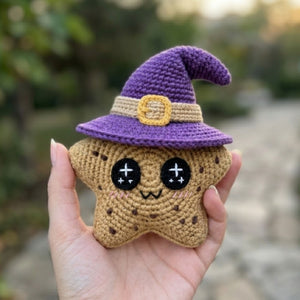 Crochet Star Witch Plush, Handmade Amigurumi Star Doll With Purple Witch Hat, Spooky Cute Nursery Toy, Halloween Gift, 4-12 Inch Decor Dolls