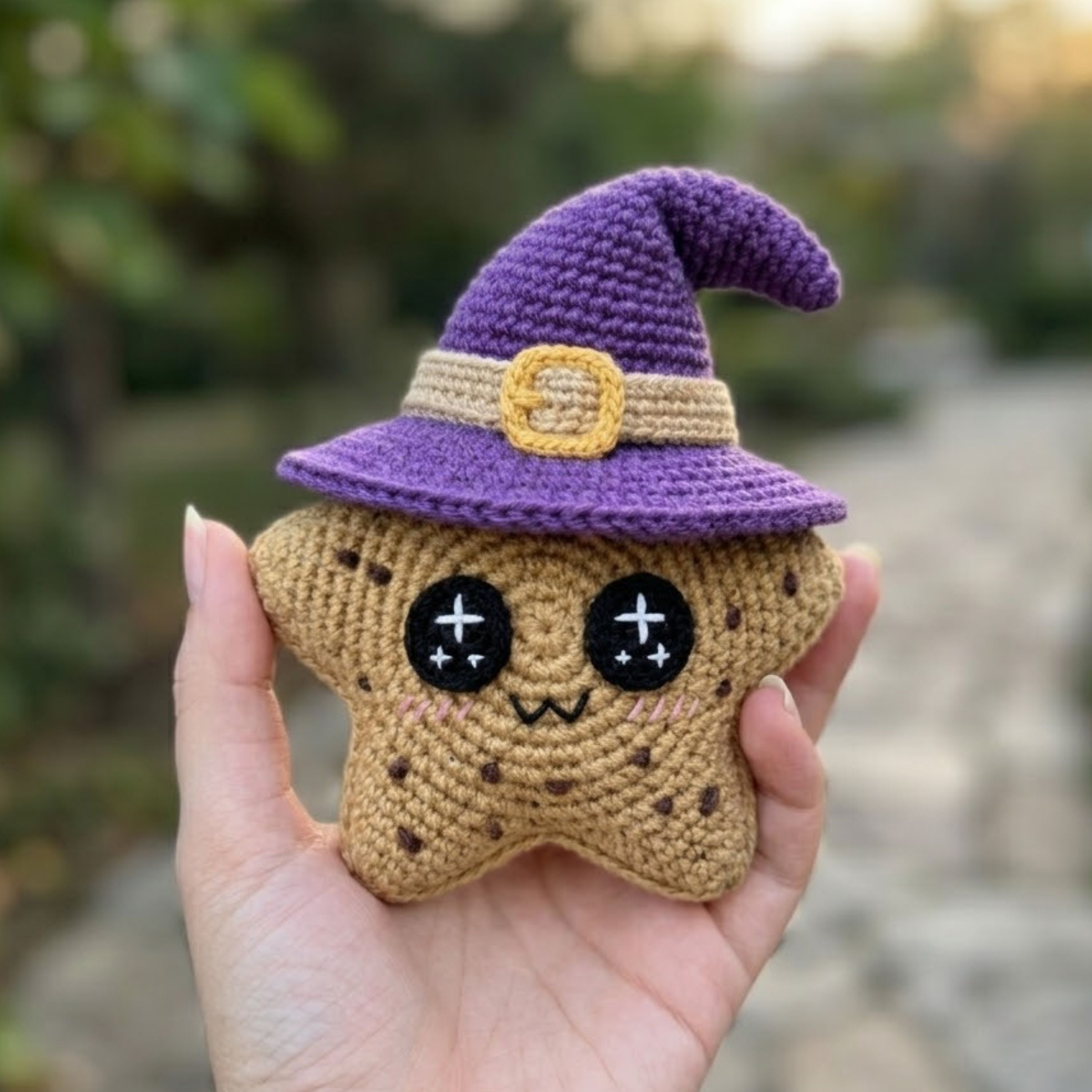 Crochet Star Witch Plush, Handmade Amigurumi Star Doll With Purple Witch Hat, Spooky Cute Nursery Toy, Halloween Gift, 4-12 Inch Decor Dolls