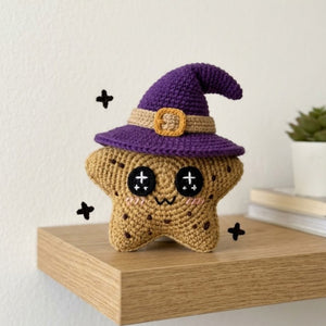 Crochet Star Witch Plush, Handmade Amigurumi Star Doll With Purple Witch Hat, Spooky Cute Nursery Toy, Halloween Gift, 4-12 Inch Decor Dolls