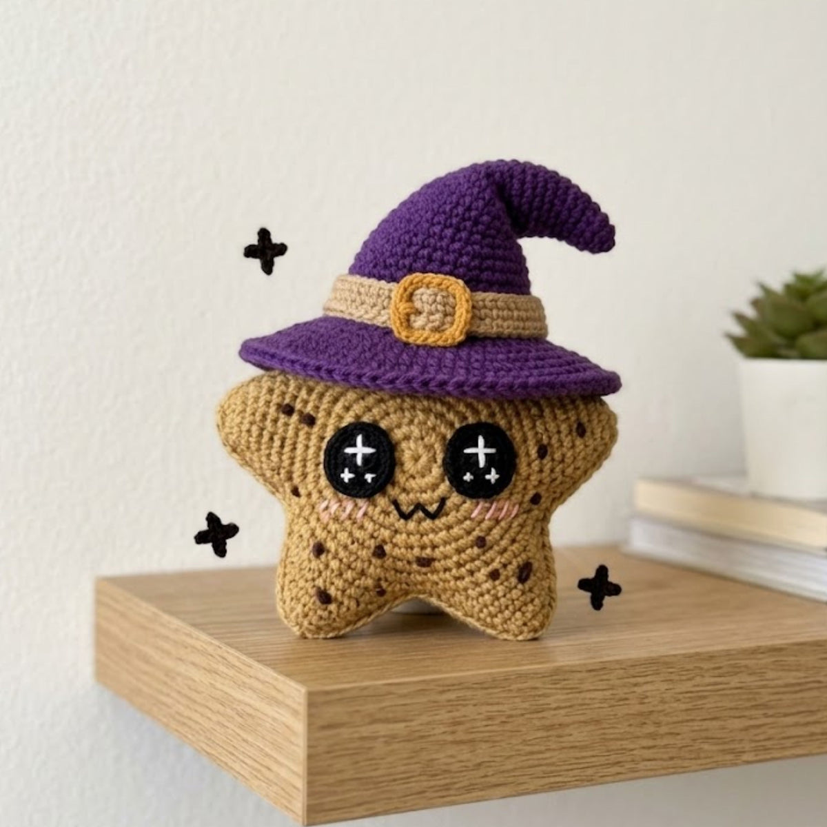 Crochet Star Witch Plush, Handmade Amigurumi Star Doll With Purple Witch Hat, Spooky Cute Nursery Toy, Halloween Gift, 4-12 Inch Decor Dolls