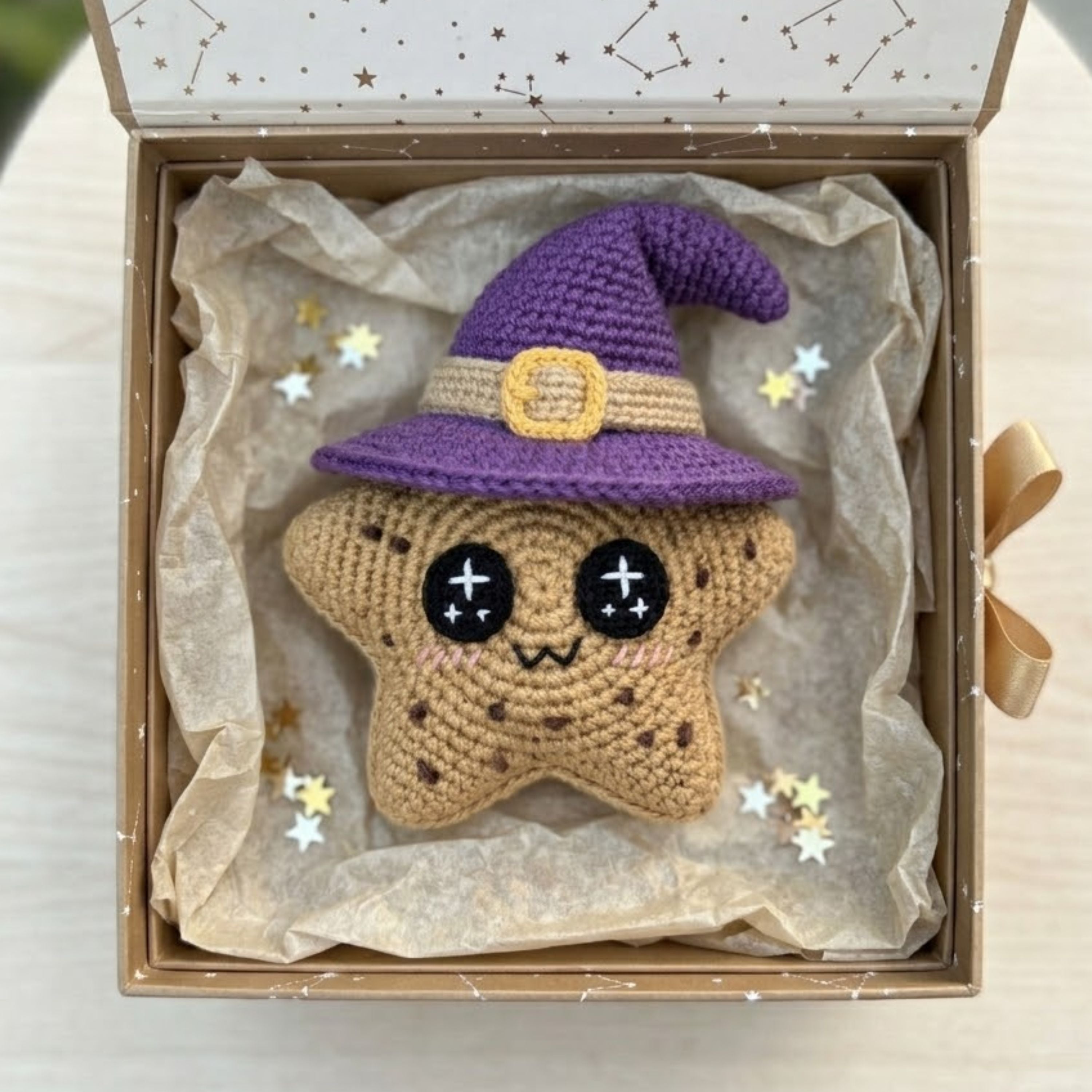 Crochet Star Witch Plush, Handmade Amigurumi Star Doll With Purple Witch Hat, Spooky Cute Nursery Toy, Halloween Gift, 4-12 Inch Decor Dolls