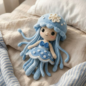 Blue Crochet Jellyfish Doll, Handmade Amigurumi Sea Plush, Cute Ocean Nursery Decor, Custom Gift, Kawaii Stuffed Toy, Sizes 4-12 in for Kids