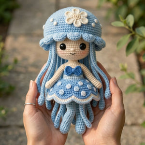 Blue Crochet Jellyfish Doll, Handmade Amigurumi Sea Plush, Cute Ocean Nursery Decor, Custom Gift, Kawaii Stuffed Toy, Sizes 4-12 in for Kids