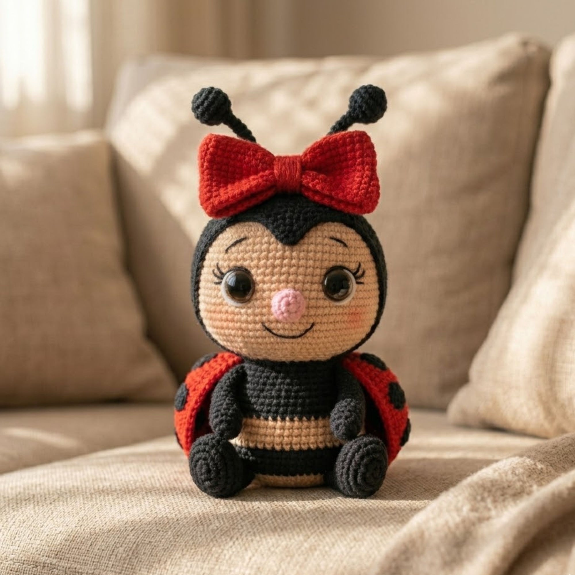 Lovely Red Crochet Ladybug Doll, Handmade Amigurumi Bug Plush, Cute Insect Nursery Decor, Baby Shower Gift, Sizes 4-12in for Kids Room Decor