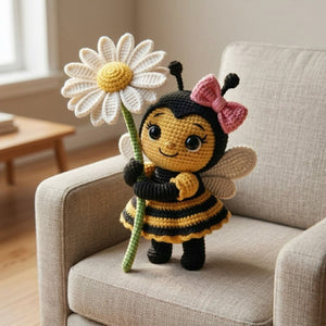 Crochet Bee Doll with Daisy Flower, Handmade Amigurumi Bee Plush, Cute Bumblebee Nursery Decor, Baby Shower Gift, Sizes 4-12in for Kids Room