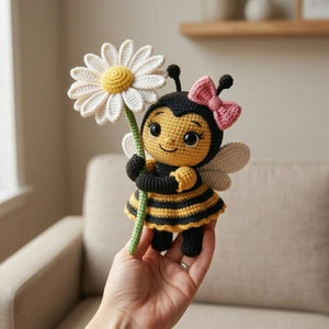 Crochet Bee Doll with Daisy Flower, Handmade Amigurumi Bee Plush, Cute Bumblebee Nursery Decor, Baby Shower Gift, Sizes 4-12in for Kids Room