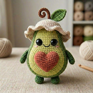 Crochet Avocado Doll with Heart, Handmade Amigurumi Fruit Plush, Cute Green Nursery Decor, Baby Shower Gift, Sizes 4-12in for Kids Room Gift