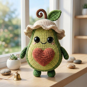Crochet Avocado Doll with Heart, Handmade Amigurumi Fruit Plush, Cute Green Nursery Decor, Baby Shower Gift, Sizes 4-12in for Kids Room Gift