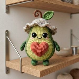 Crochet Avocado Doll with Heart, Handmade Amigurumi Fruit Plush, Cute Green Nursery Decor, Baby Shower Gift, Sizes 4-12in for Kids Room Gift