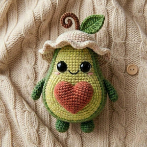 Crochet Avocado Doll with Heart, Handmade Amigurumi Fruit Plush, Cute Green Nursery Decor, Baby Shower Gift, Sizes 4-12in for Kids Room Gift