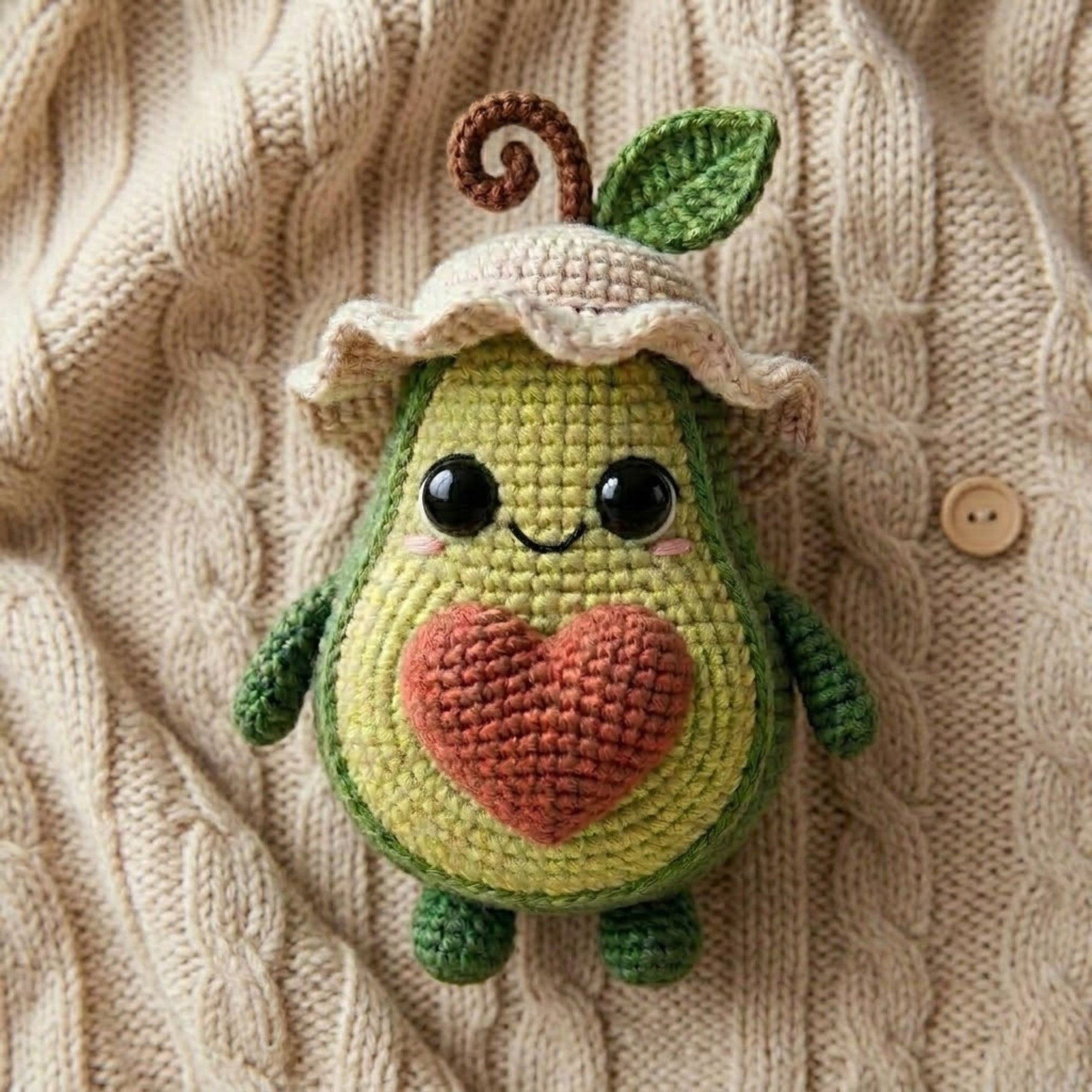 Crochet Avocado Doll with Heart, Handmade Amigurumi Fruit Plush, Cute Green Nursery Decor, Baby Shower Gift, Sizes 4-12in for Kids Room Gift