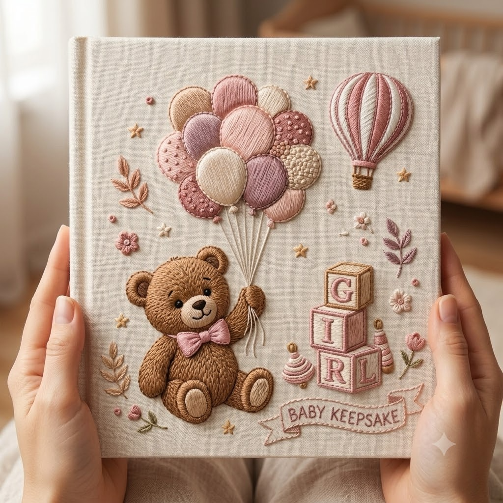 Personalized Baby Photo Album, Embroidered Photo Album With Sleeves For Memories