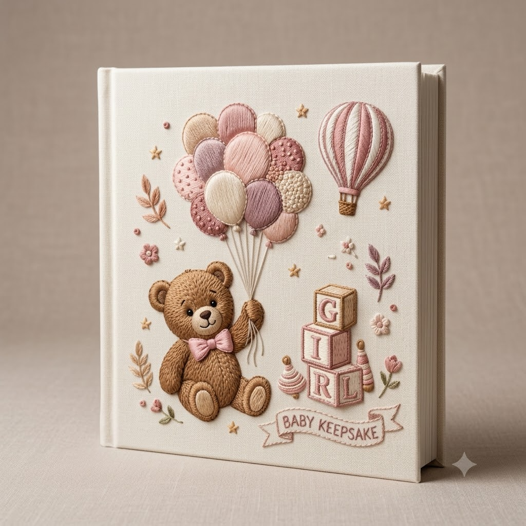 Personalized Baby Photo Album, Embroidered Photo Album With Sleeves For Memories