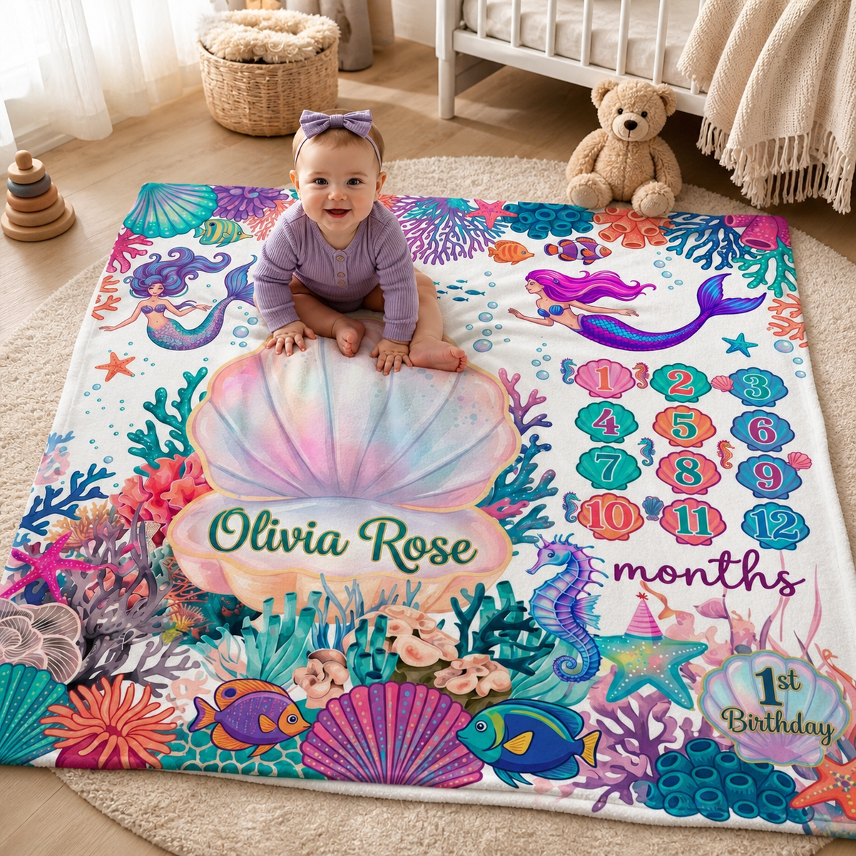 Mermaid Milestone Blanket, Deep Sea Adventure, Baby Monthly Age