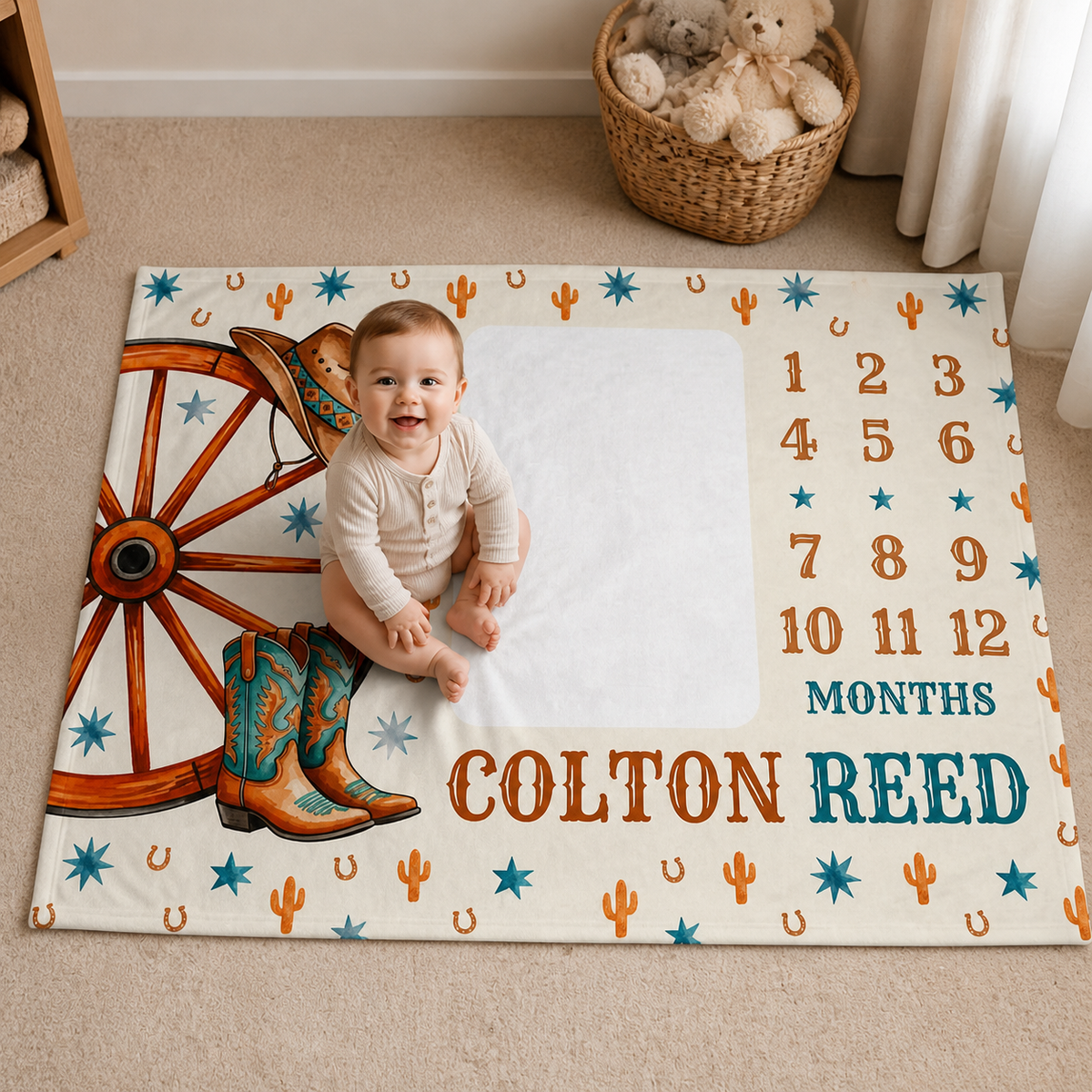 Cowboy Milestone Blanket Baby Boy Newborn Monthly Growth