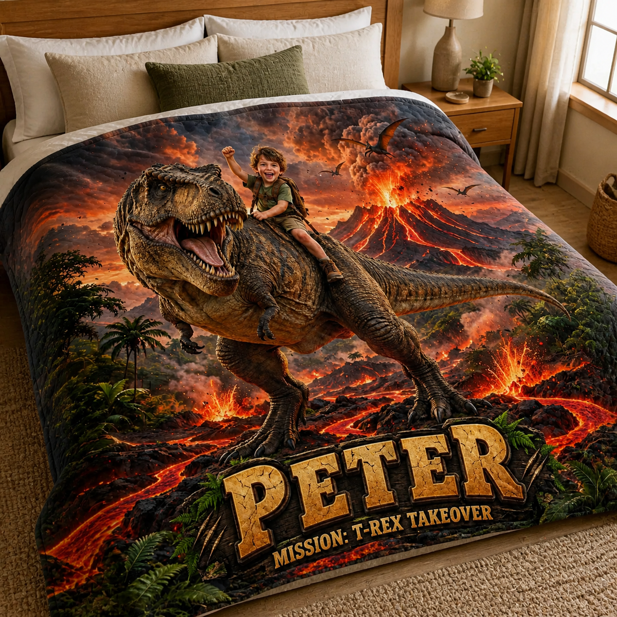 Personalized Dinosaur Blanket Custom Name Riding Roaring T Rex Boys Fleece
