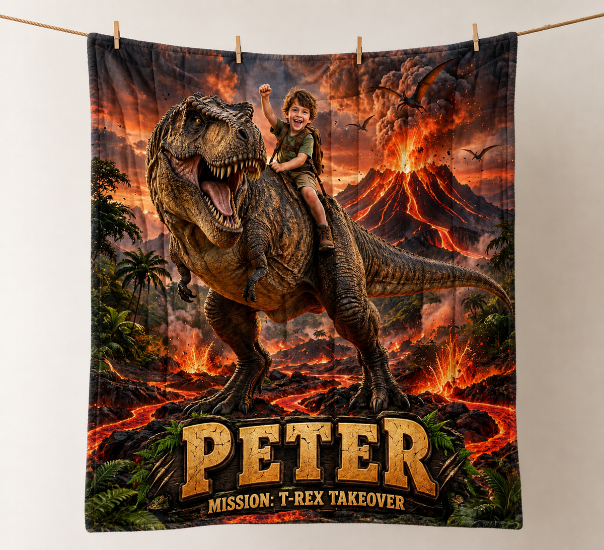 Personalized Dinosaur Blanket Custom Name Riding Roaring T Rex Boys Fleece